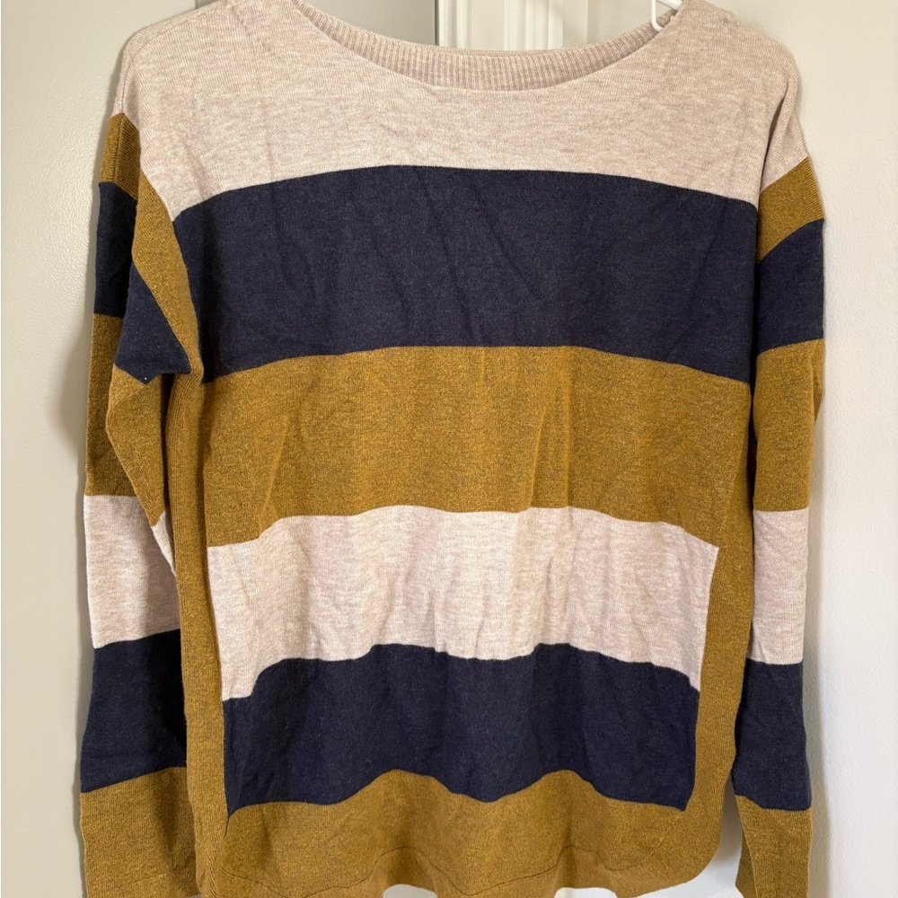 Striped Crew Neck Sweater - Navy, Olive, and Cream